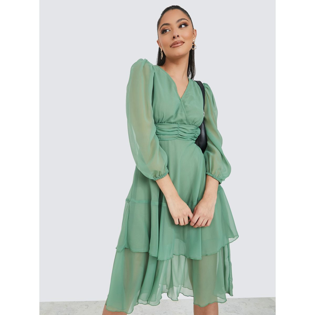 فستان ميدي مزين بطيات-women-clothing-dresses-image-1