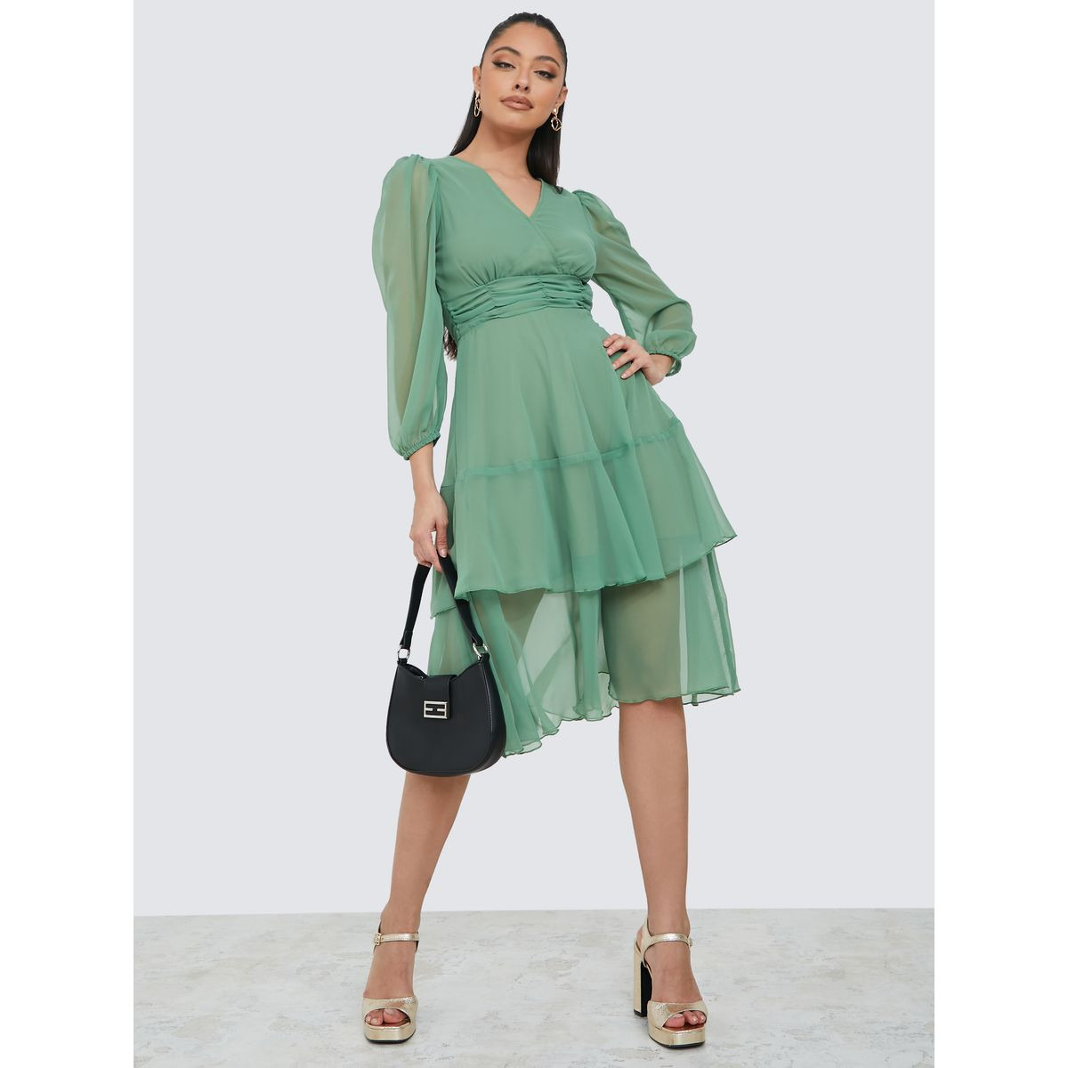 فستان ميدي مزين بطيات-women-clothing-dresses-image-2