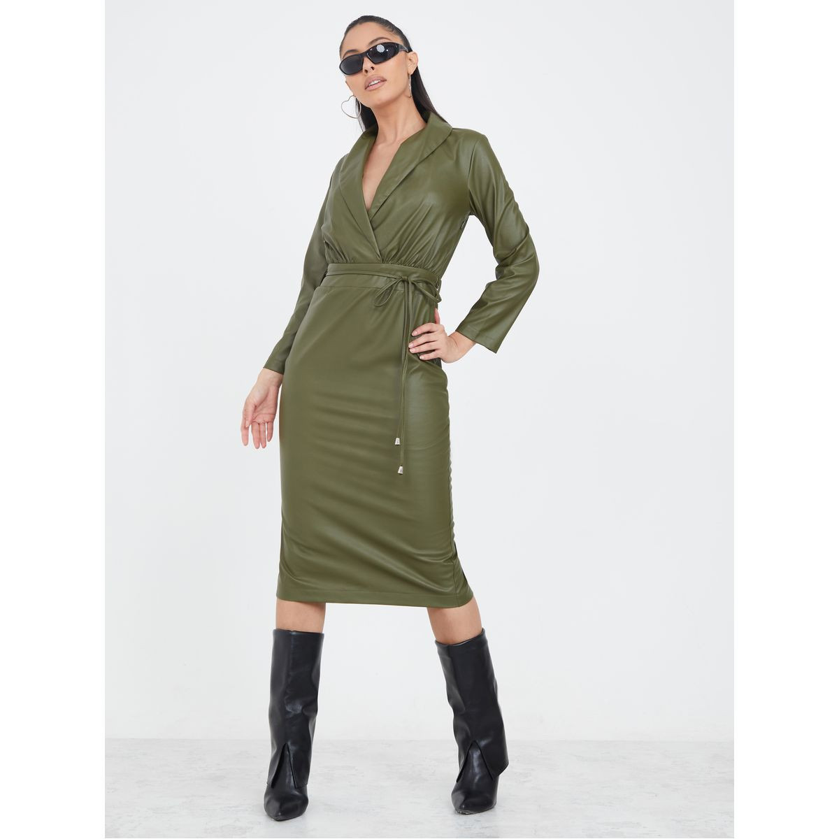 فستان ميدي جلد بنمط بليزر-women-clothing-dresses-image-2