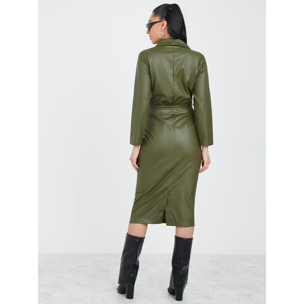 Styli Notch Lapel Leather Look Blazer Midi Dress-women-clothing-dresses-image-4
