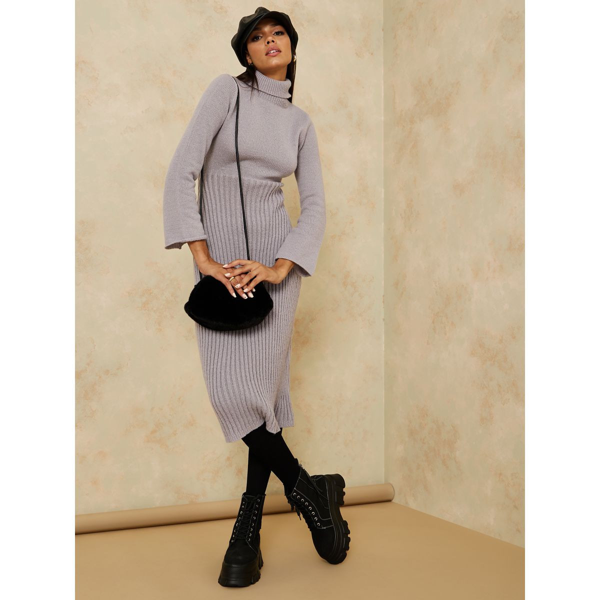 فستان ميدي محبوك بنمط سويتر-women-clothing-dresses-image-2
