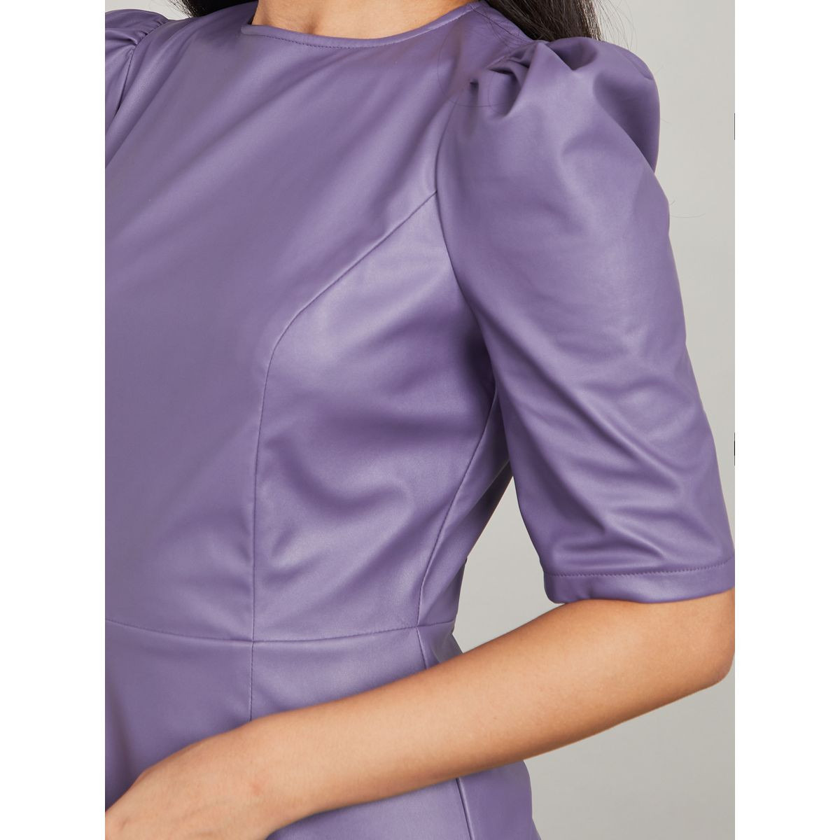 Styli Puff Sleeves Leather Look A-Line Midi Dress-women-clothing-dresses-image-3