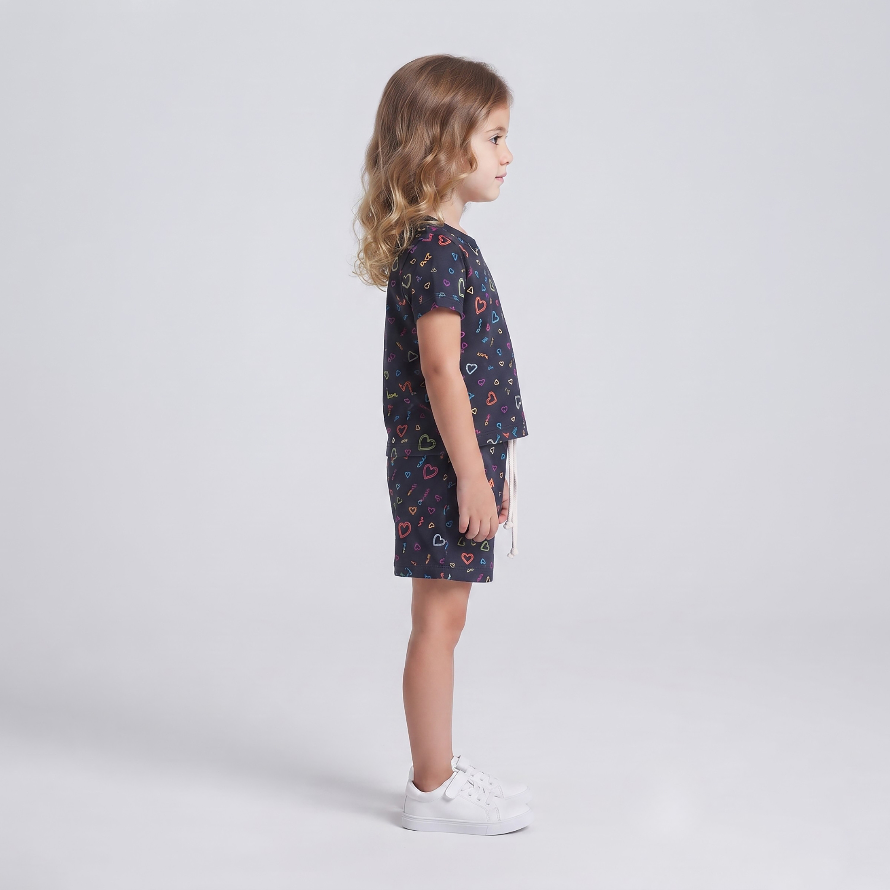 Babyqlo Heart Print Short Sleeves T-Shirt & Shorts Co-ord Set-baby-girls-clothing-setsandcoords-image-3