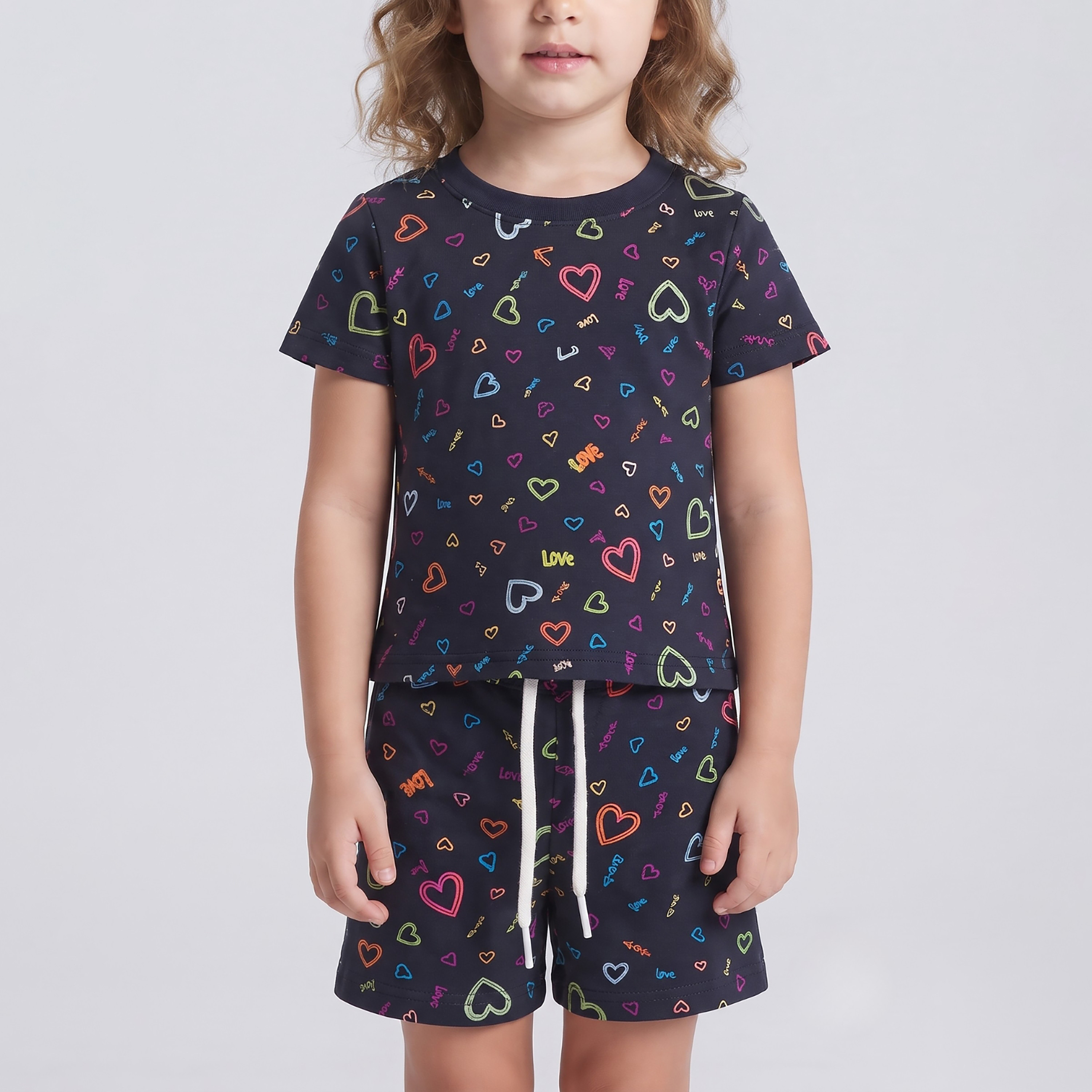 Babyqlo Heart Print Short Sleeves T-Shirt & Shorts Co-ord Set-baby-girls-clothing-setsandcoords-image-5