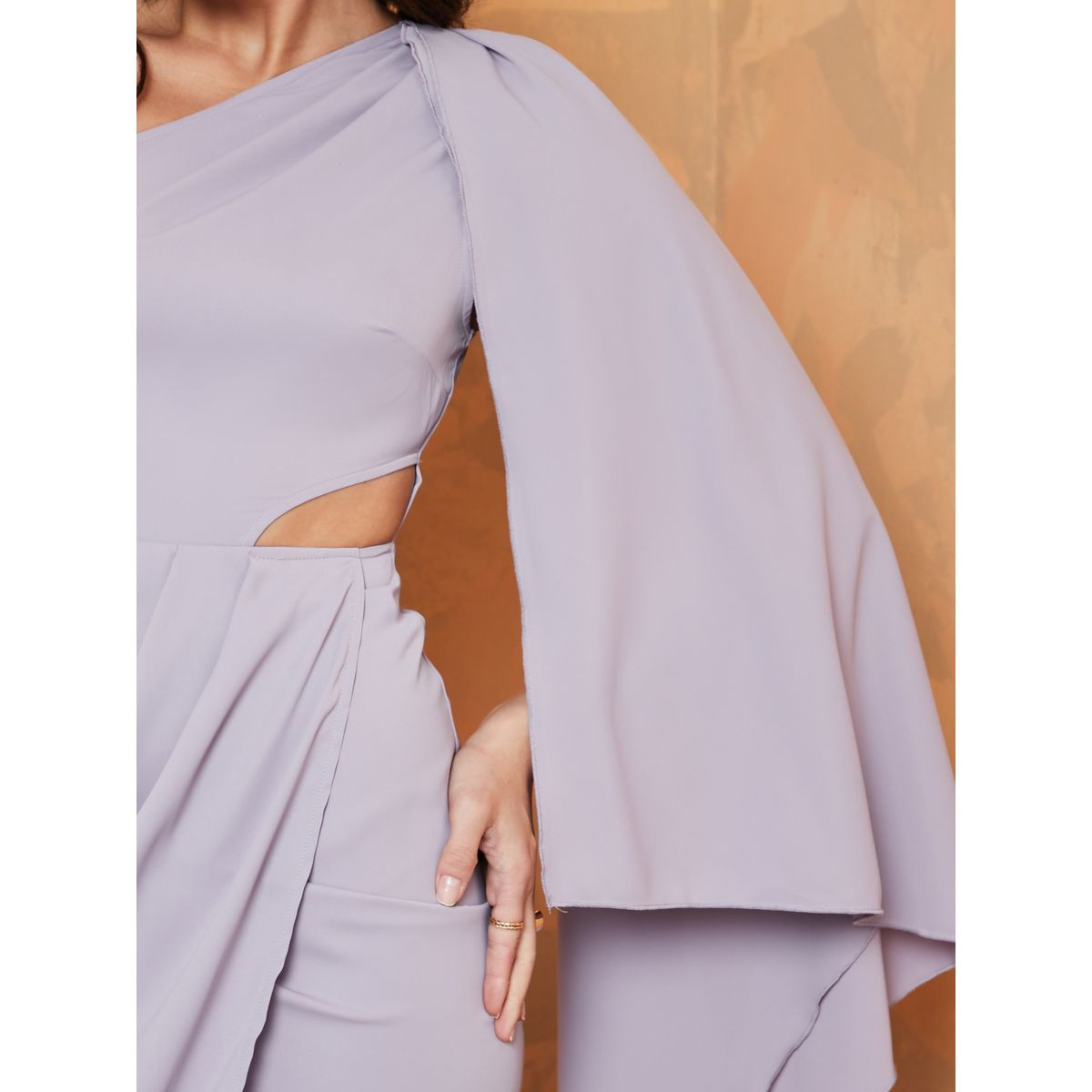 Styli Long Sleeves One Shoulder Neck Wrap Style Midi Dress-women-clothing-dresses-image-3