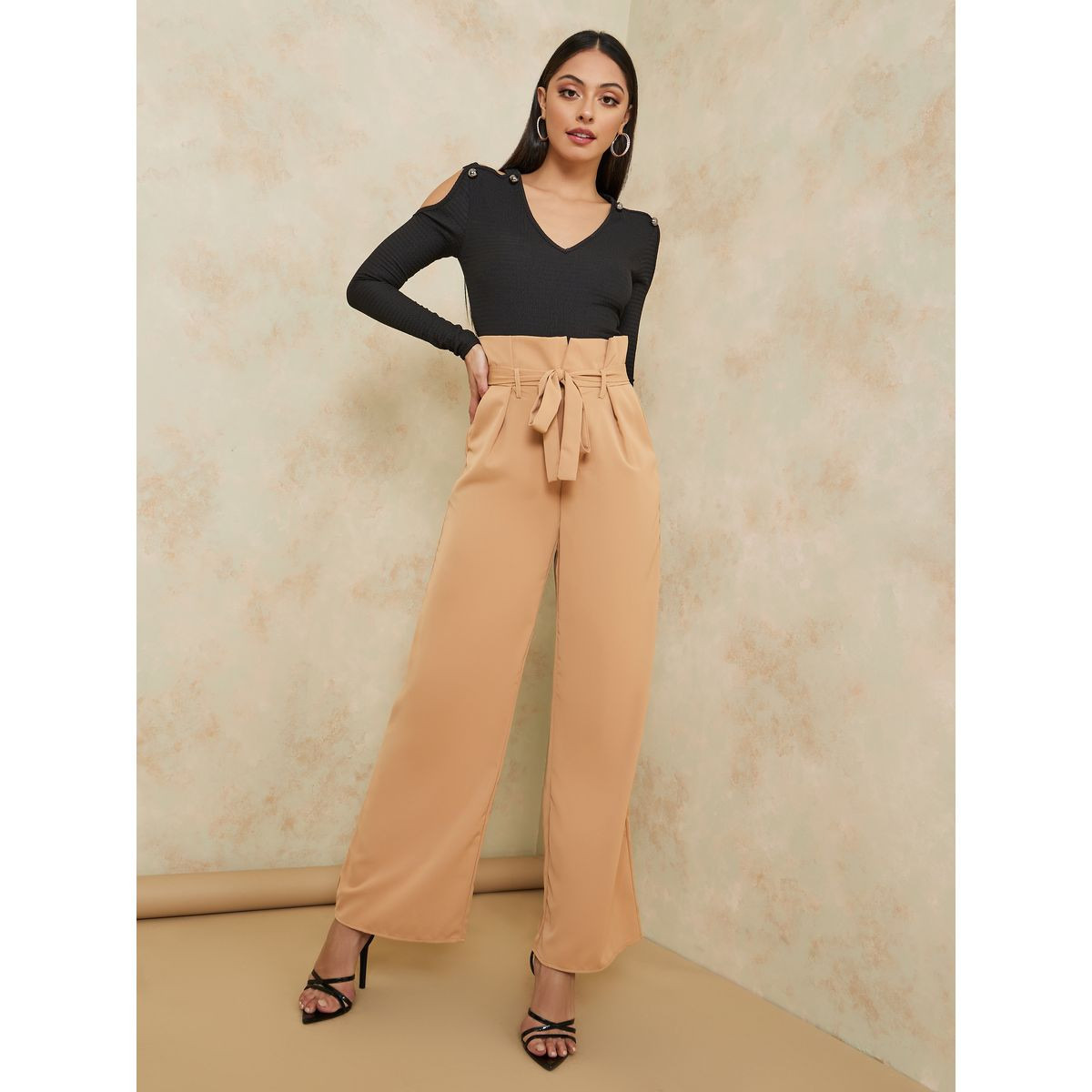 بنطال بخصر بيبر باغ واربطة-women-clothing-trousers-image-1