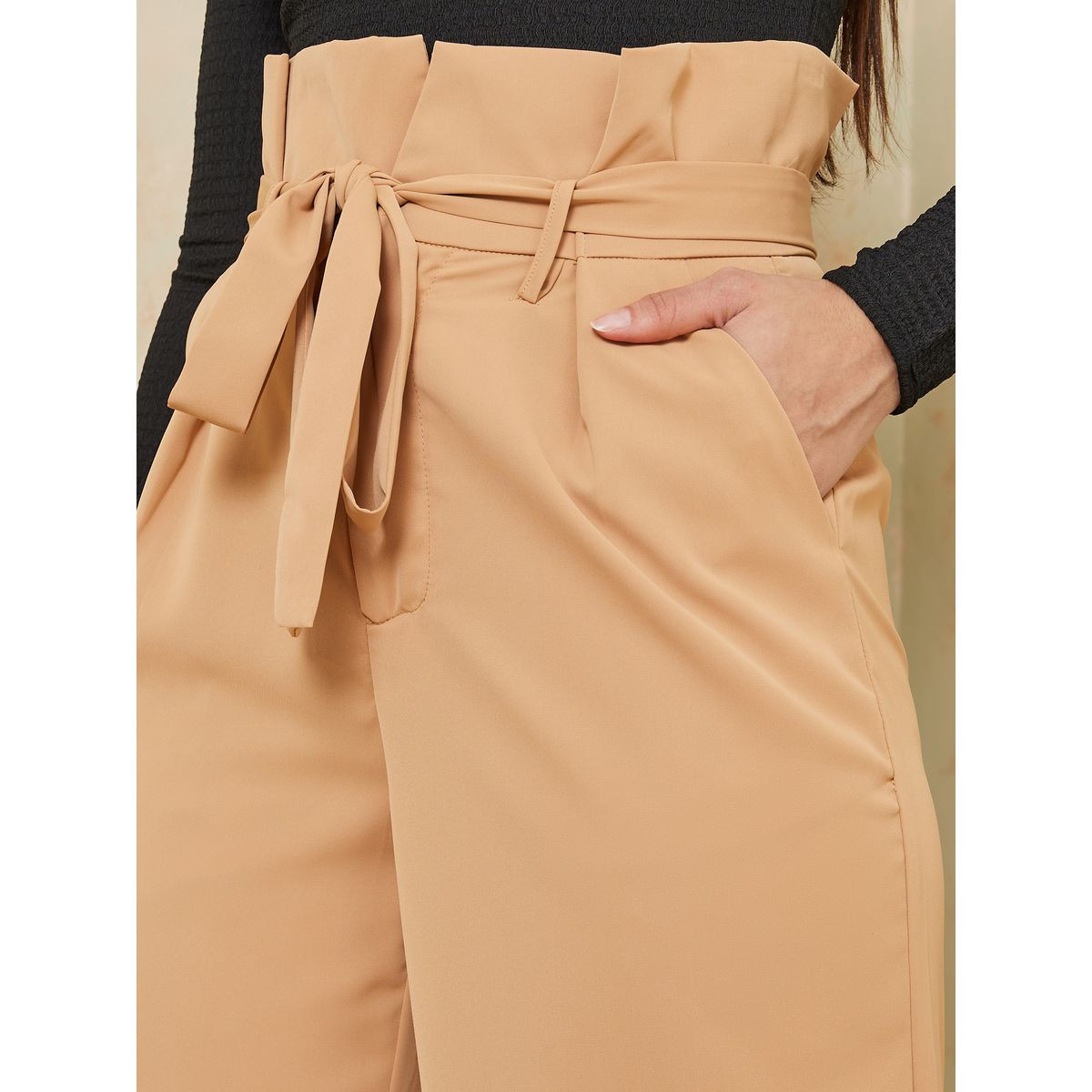 بنطال بخصر بيبر باغ واربطة-women-clothing-trousers-image-3