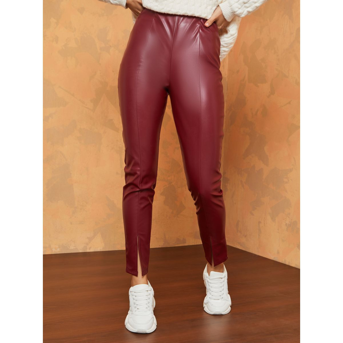 ليقنز جلد مزين بشق امامي-women-clothing-leggings-image-1