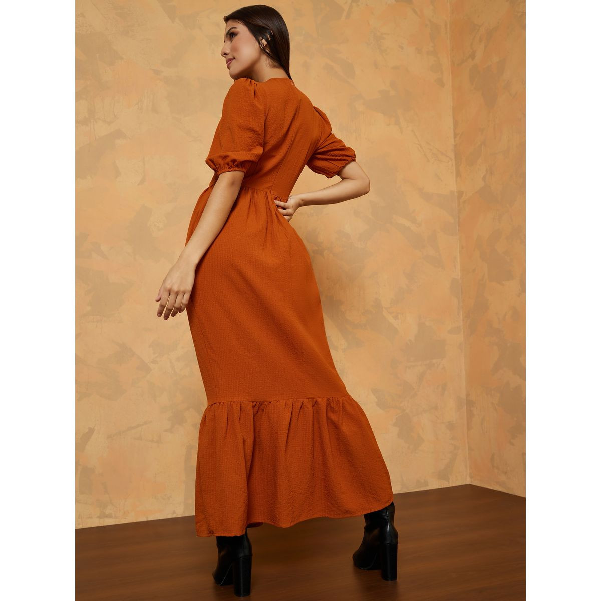 Styli Puff Sleeves Round Neck A-Line Maxi Dress-women-clothing-dresses-image-4