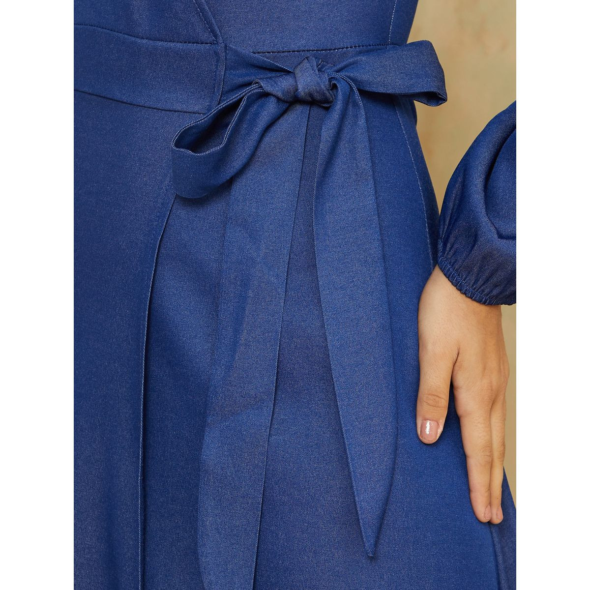Styli Long Sleeves Frill Hem Denim Wrap Midi Dress-women-clothing-dresses-image-3