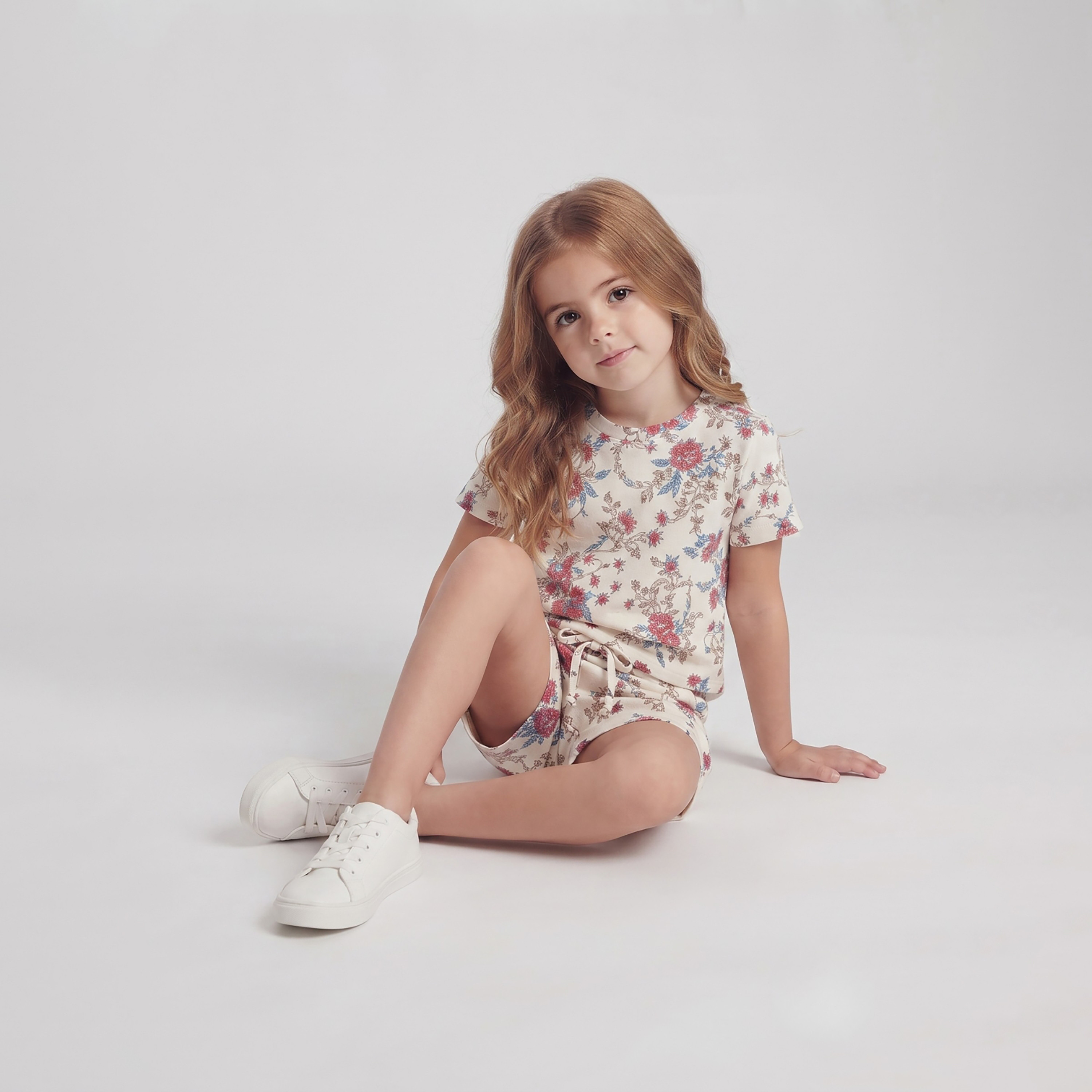 طقم متناسق تيشرت بأكمام قصيرة وبنطال بيجامة بطبعة أزهار من بيبي كلو-baby-girls-clothing-setsandcoords-image-4