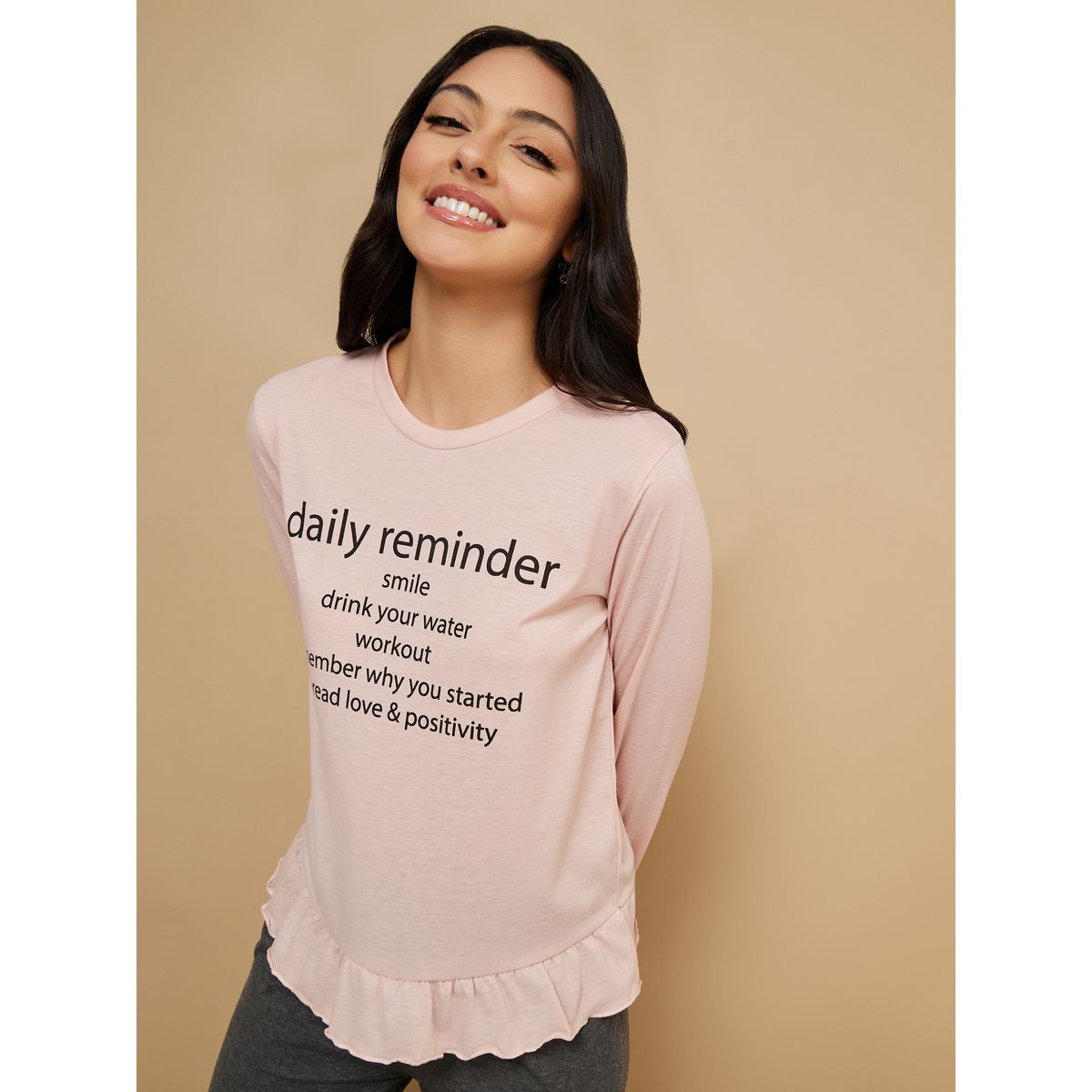 Styli Unwind Daily Reminder Slogan Long Sleeves T-shirt and Pyjama Set-women-clothing-nightwear-pyjamas-longsets-image-2