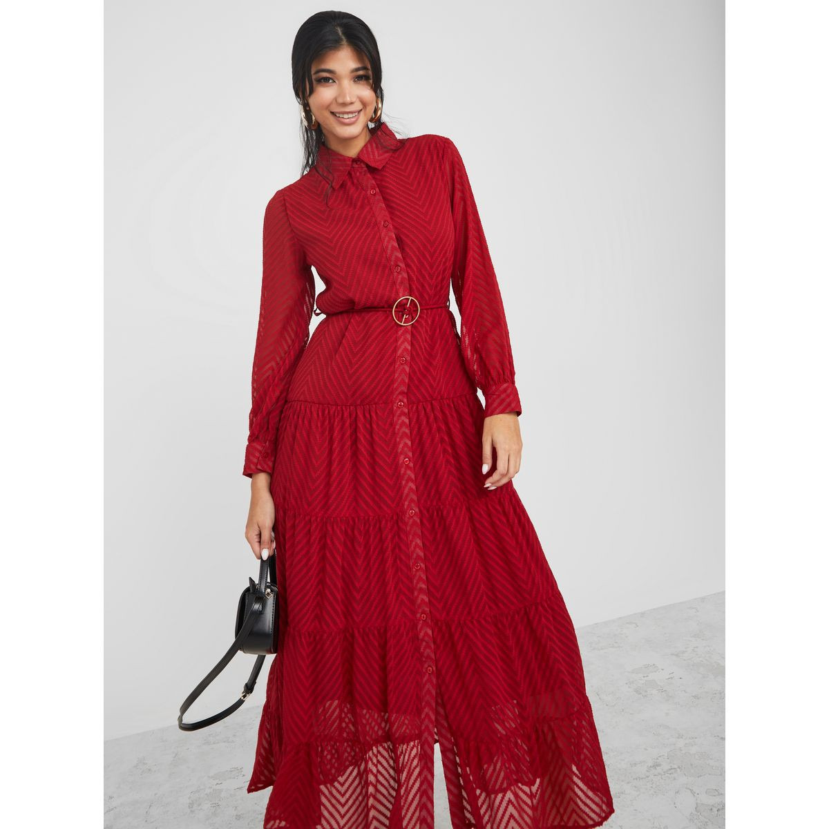 فستان طويل بكسرات واكمام طويلة-women-clothing-dresses-image-2