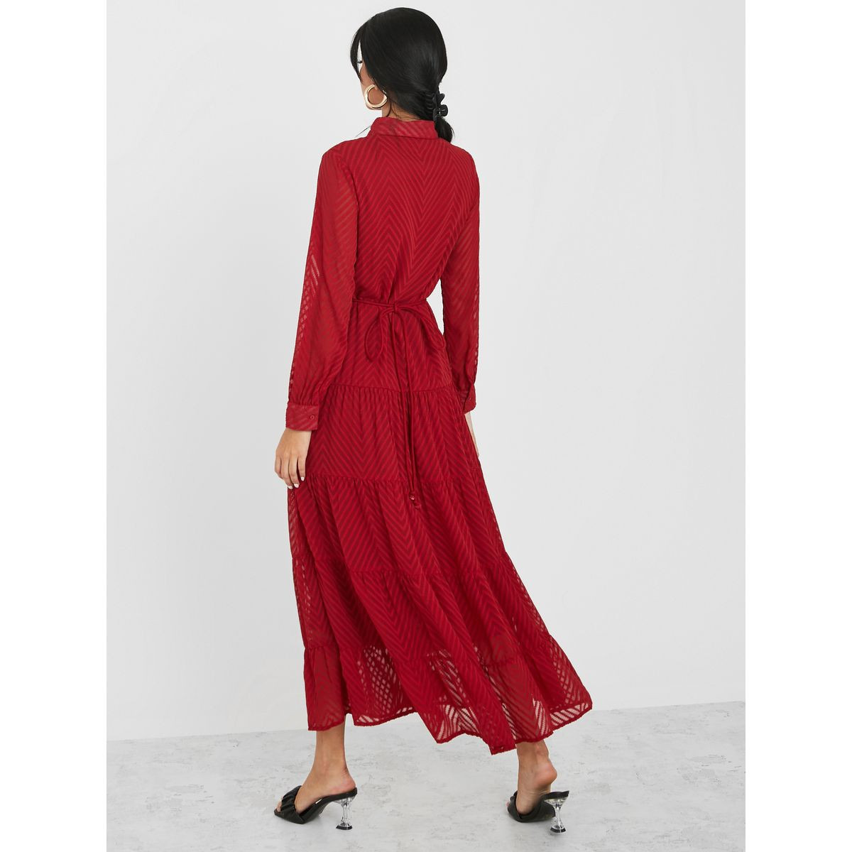 Styli Long Sleeves Chevron Dobby Tiered Maxi Dress-women-clothing-dresses-image-4