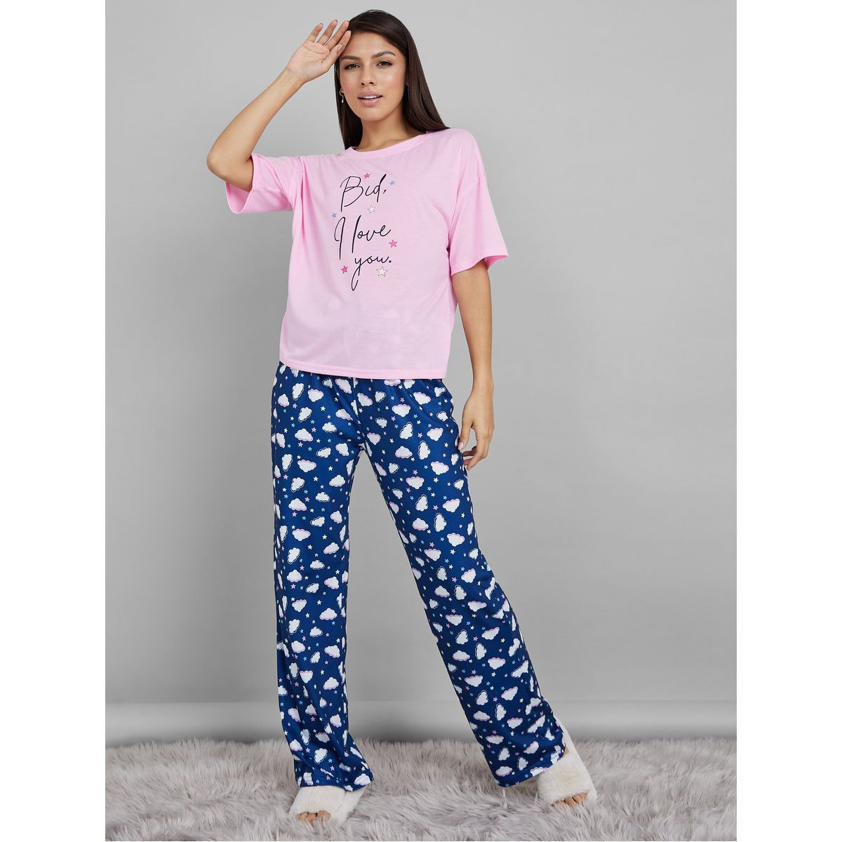 طقم بيجاما من ( بنطال + تيشيرت )-women-clothing-nightwear-pyjamas-longsets-image-1