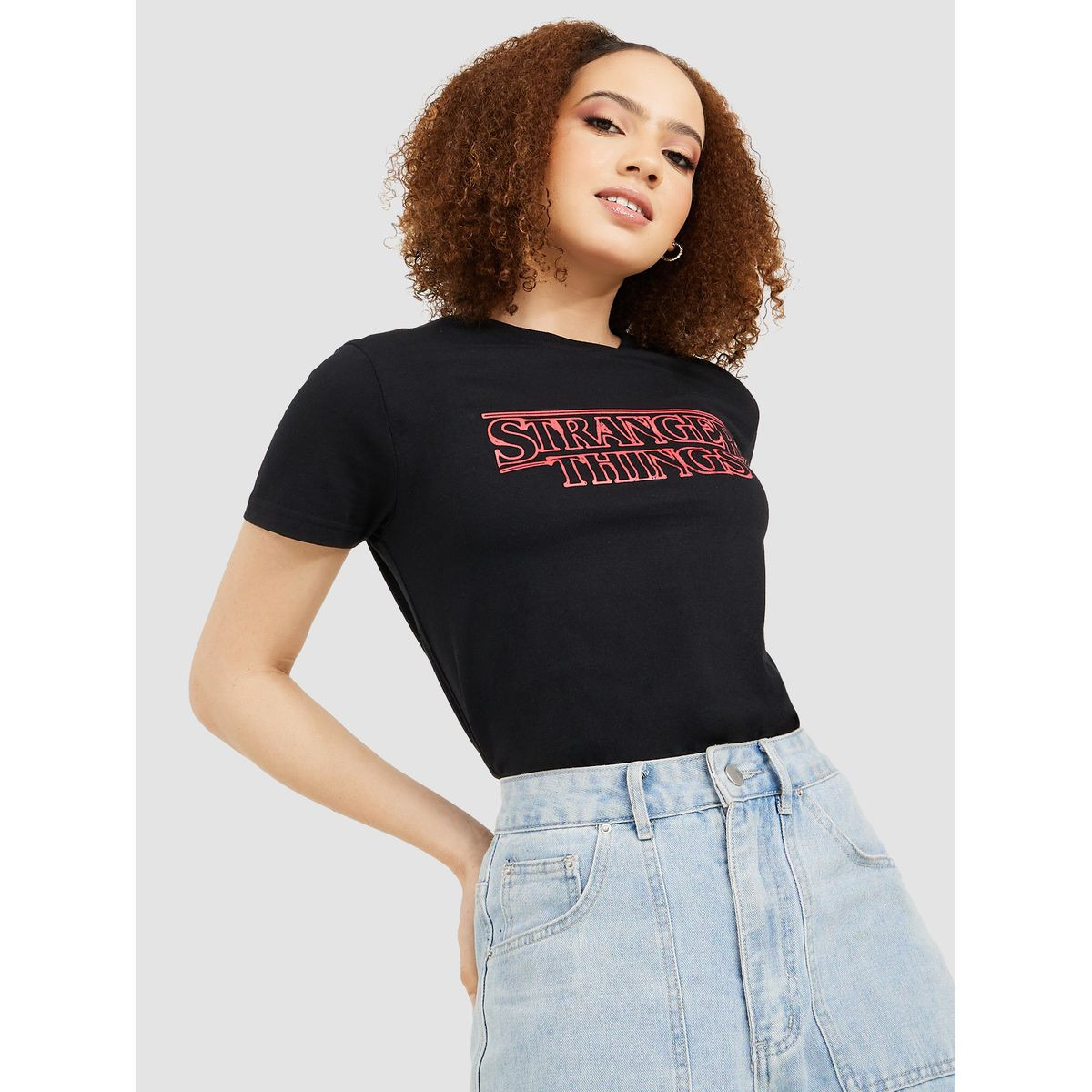 Styli Regular Fit Stranger Things Slogan Print Short Sleeves T-shirt-women-clothing-tshirts-image-1