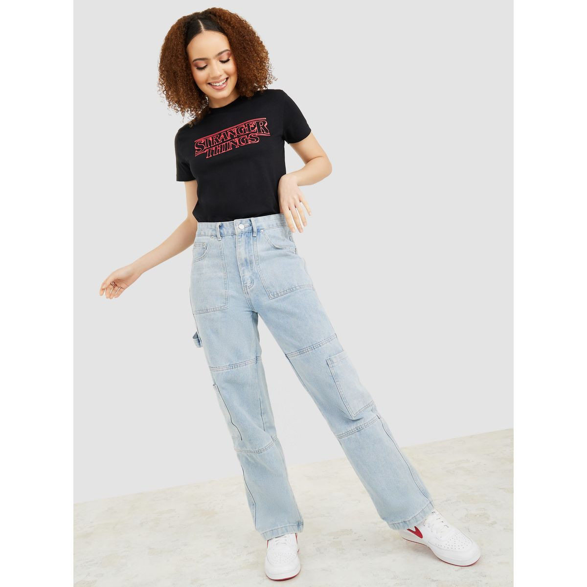 Styli Regular Fit Stranger Things Slogan Print Short Sleeves T-shirt-women-clothing-tshirts-image-2