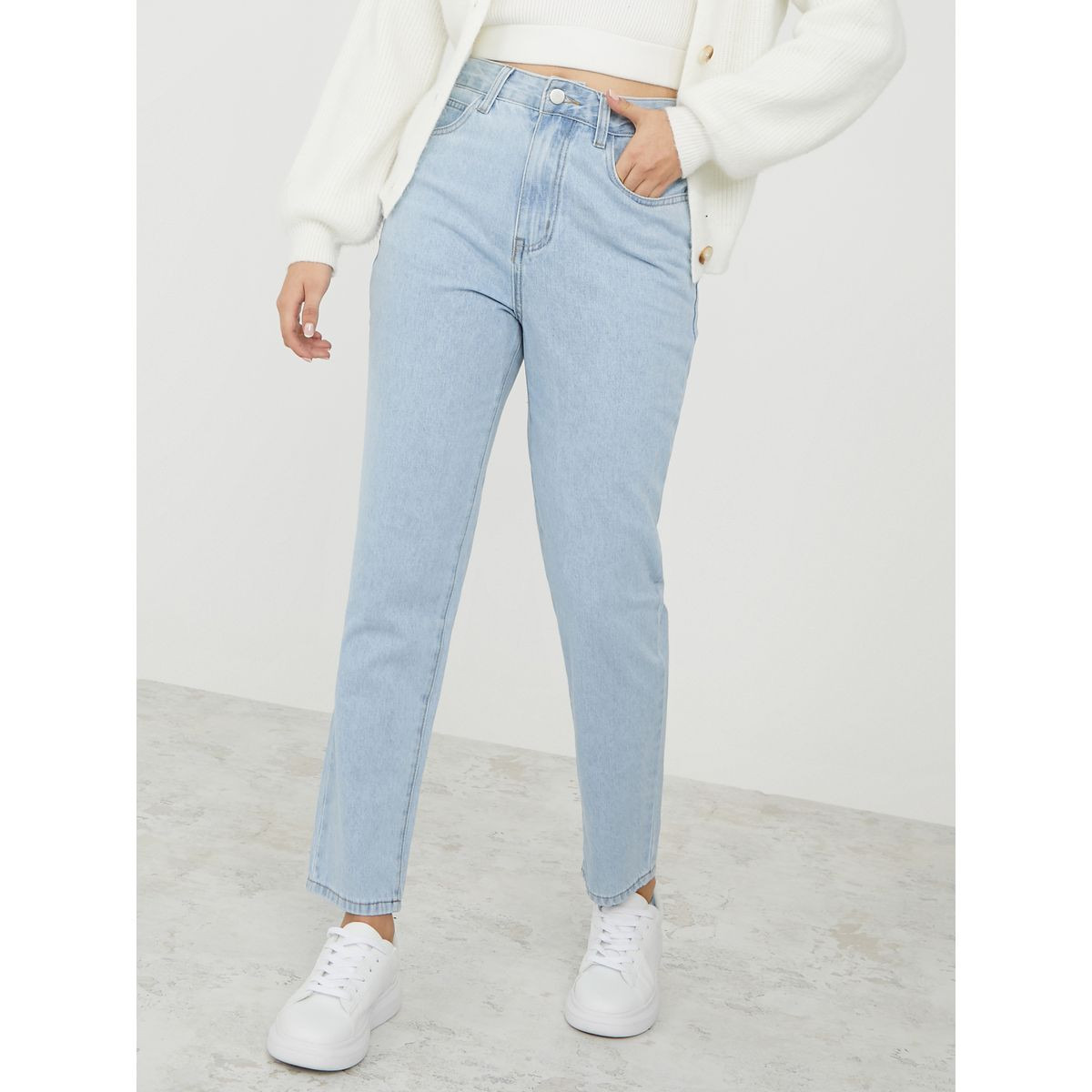 Styli High Rise Light Wash Straight Leg Jeans-women-clothing-bottoms-jeans-image-1