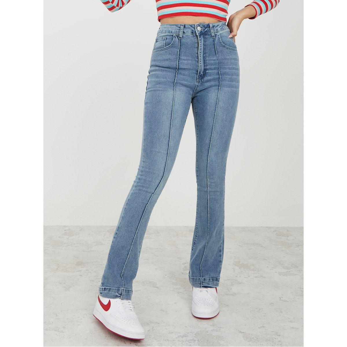 Styli High Rise Front Seam Detail  Flare Jeans -women-clothing-bottoms-jeans-image-1