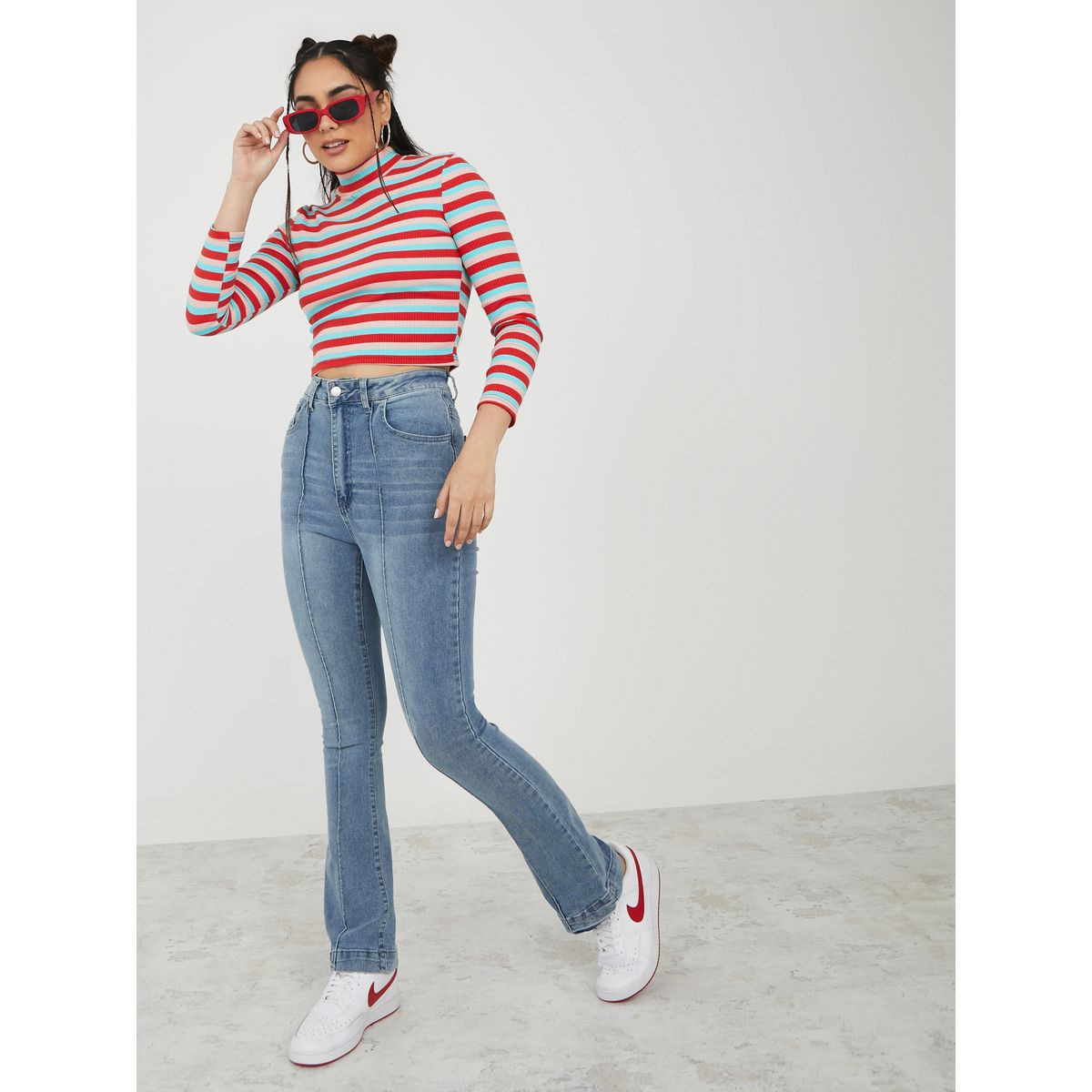 Styli High Rise Front Seam Detail  Flare Jeans -women-clothing-bottoms-jeans-image-2