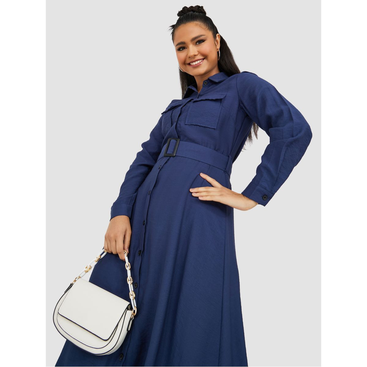 فستان طويل باكمام طويلة مع حزام-women-clothing-dresses-image-2