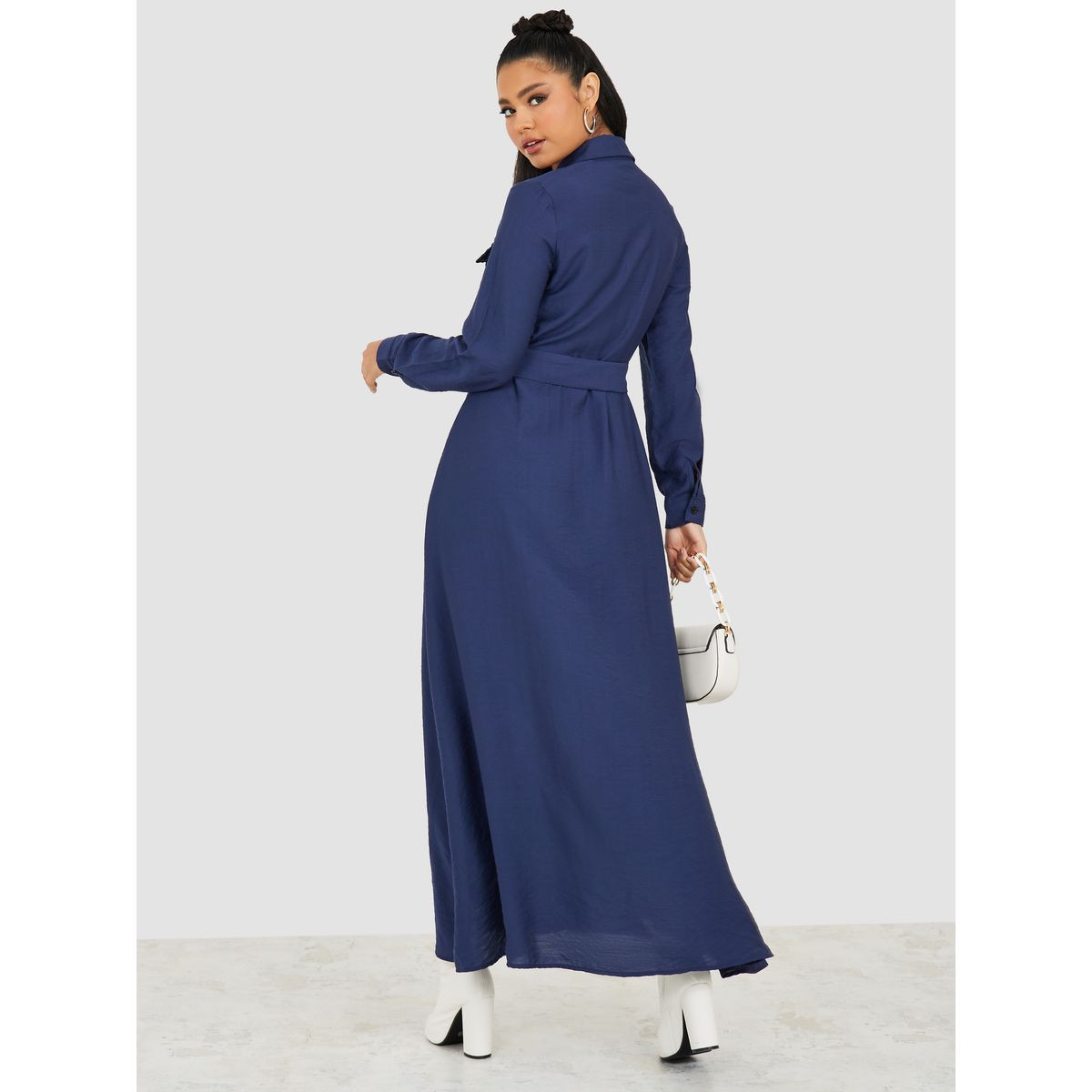 Styli Long Sleeves Button Through Shirt Maxi Dress with Belt-women-clothing-dresses-image-4