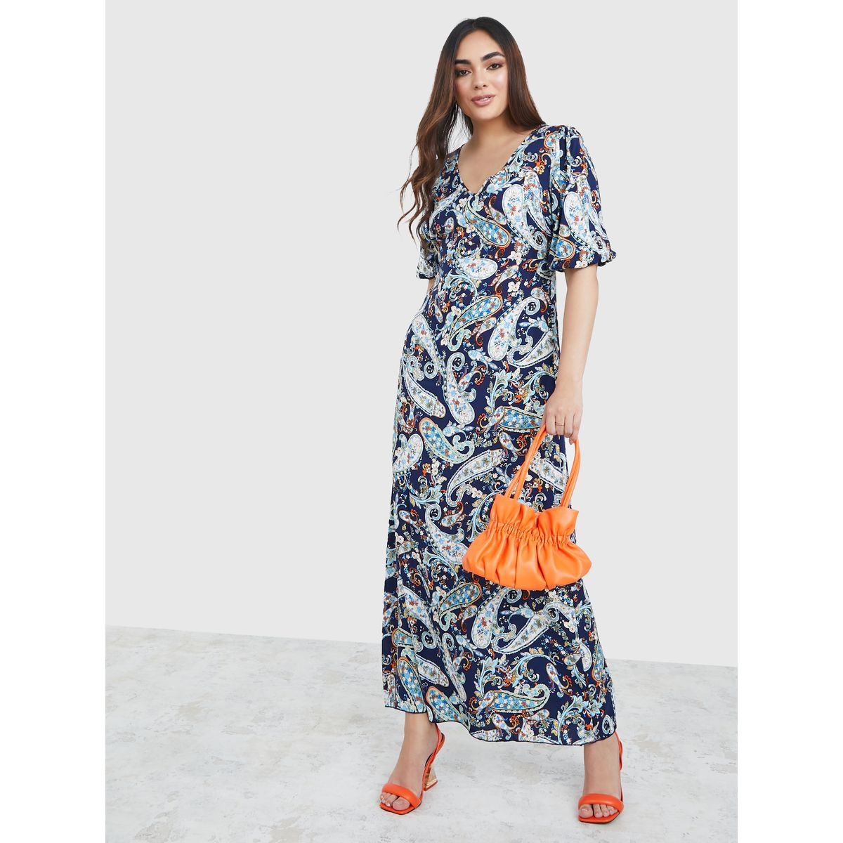 Styli Short Sleeves Paisley Print A-Line Maxi Dress-women-clothing-dresses-image-2