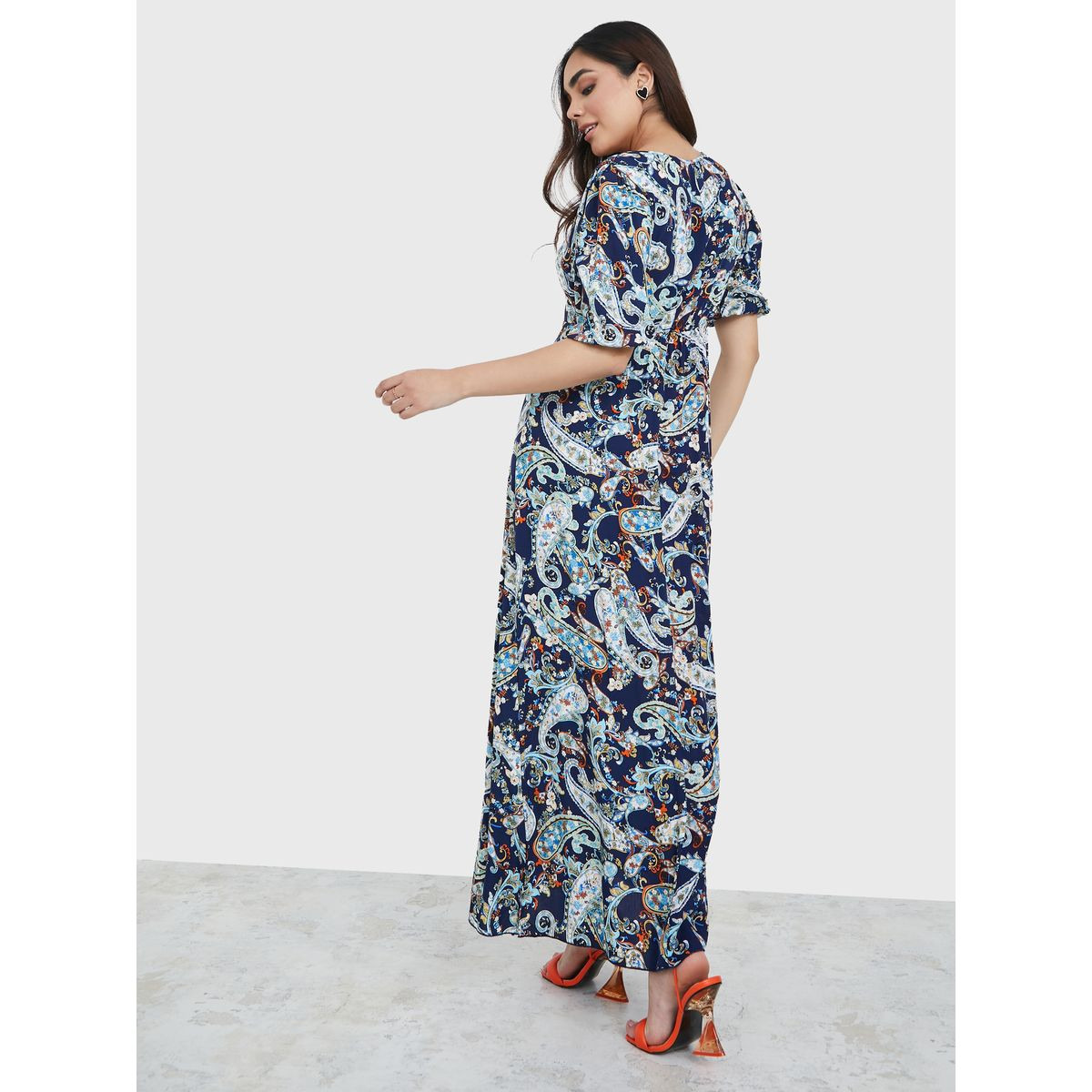 Styli Short Sleeves Paisley Print A-Line Maxi Dress-women-clothing-dresses-image-4