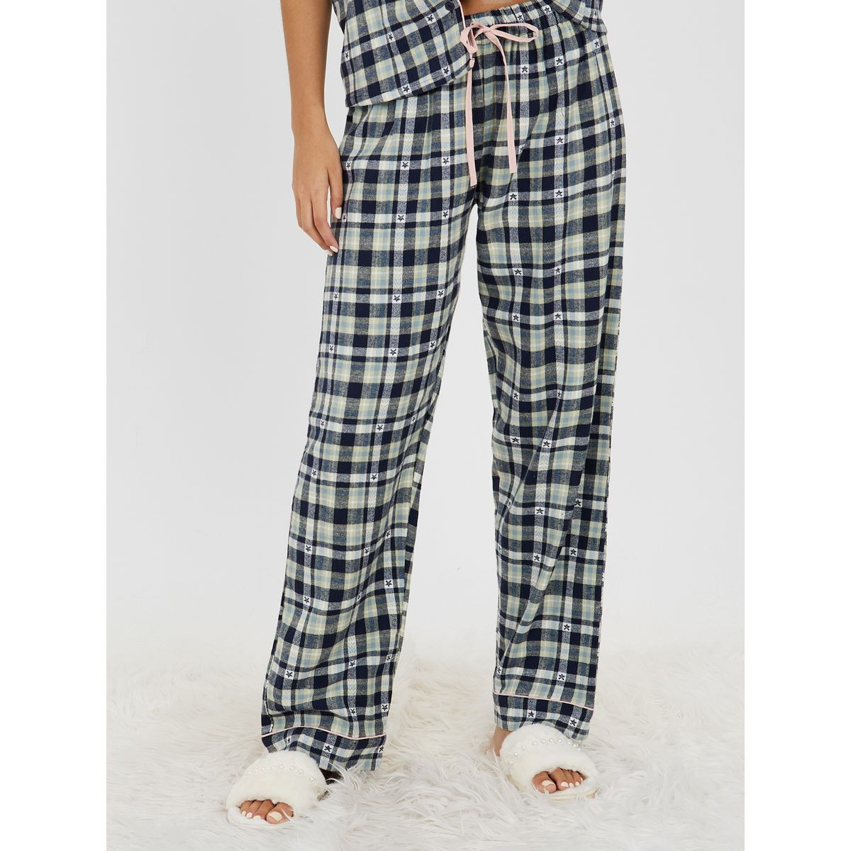 Styli Unwind Cotton Checked Button Through Shirt & Pyjama Set-women-clothing-nightwear-pyjamas-longsets-image-4