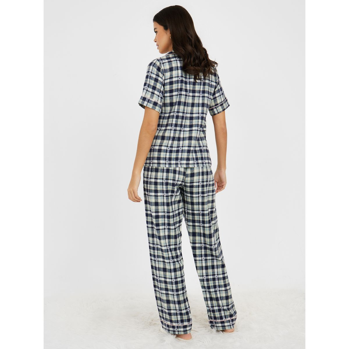Styli Unwind Cotton Checked Button Through Shirt & Pyjama Set-women-clothing-nightwear-pyjamas-longsets-image-5