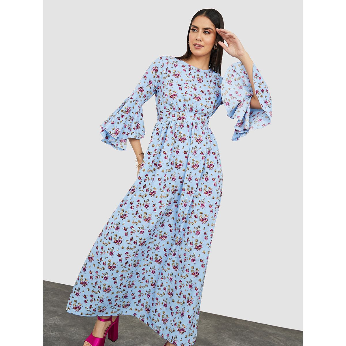 Styli Long Sleeves Floral All Over Print A-Line Midi Dress-women-clothing-dresses-image-1