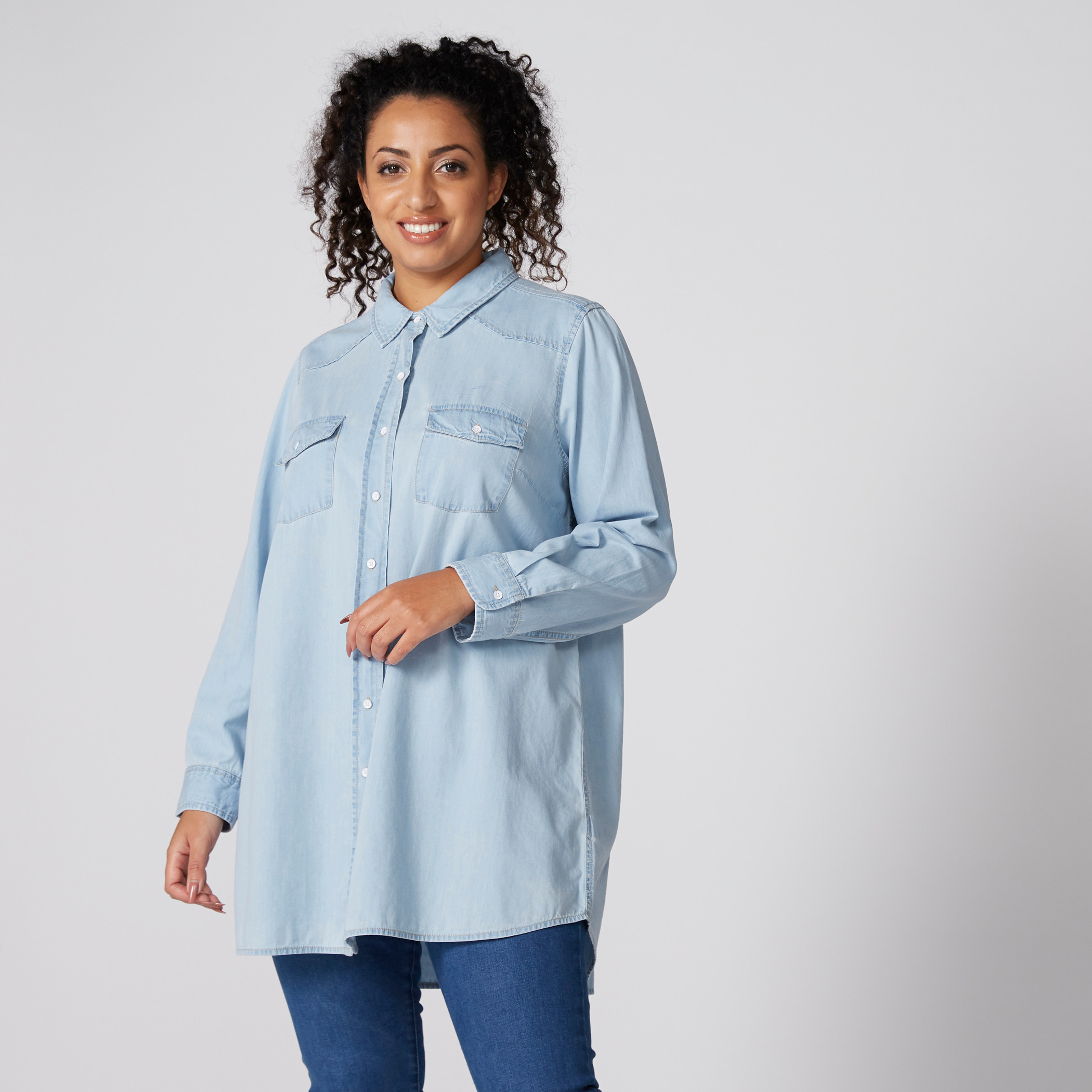 Plus Size Blue Belted Longline Denim Jacket | Yours Clothing