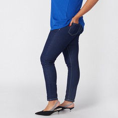 Buy Plus Size Solid Jeggings with Pocket Detail and Elasticised Waistband