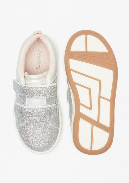 Juniors Glitter Detail Sneakers with Hook and Loop Closure-Girl%27s Sneakers-image-3