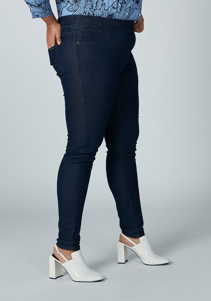 Plus Size Solid Jeggings with Pocket Detail and Elasticised Waistband-Leggings & Jeggings-image-2