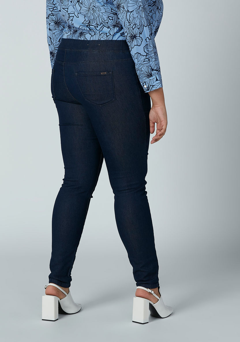 Plus Size Solid Jeggings with Pocket Detail and Elasticised Waistband-Leggings and Jeggings-image-4
