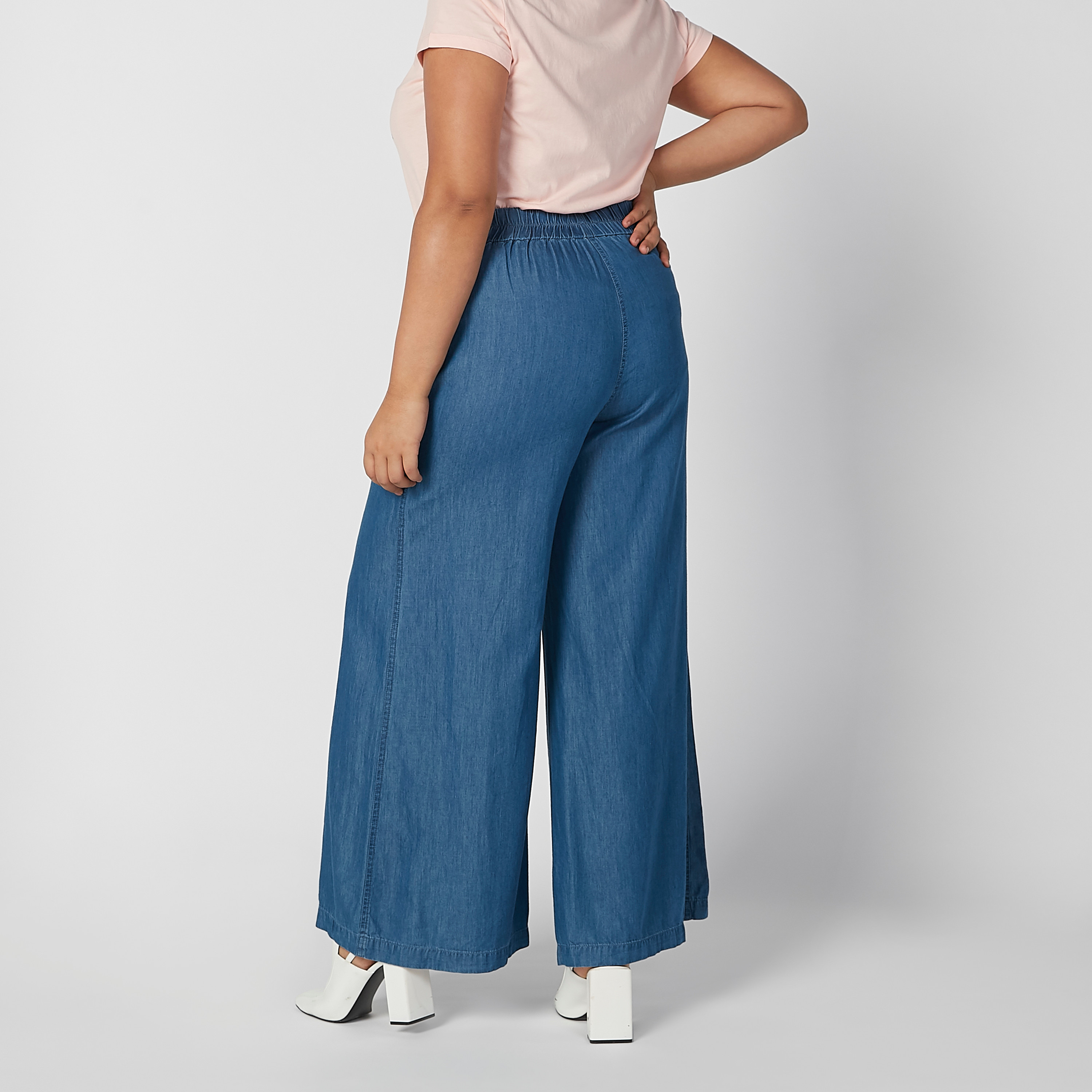 Sustainable Wide Fit Plain Flexi Waist Denim Palazzo Pants-women-clothing-bottoms-trousers-image-4