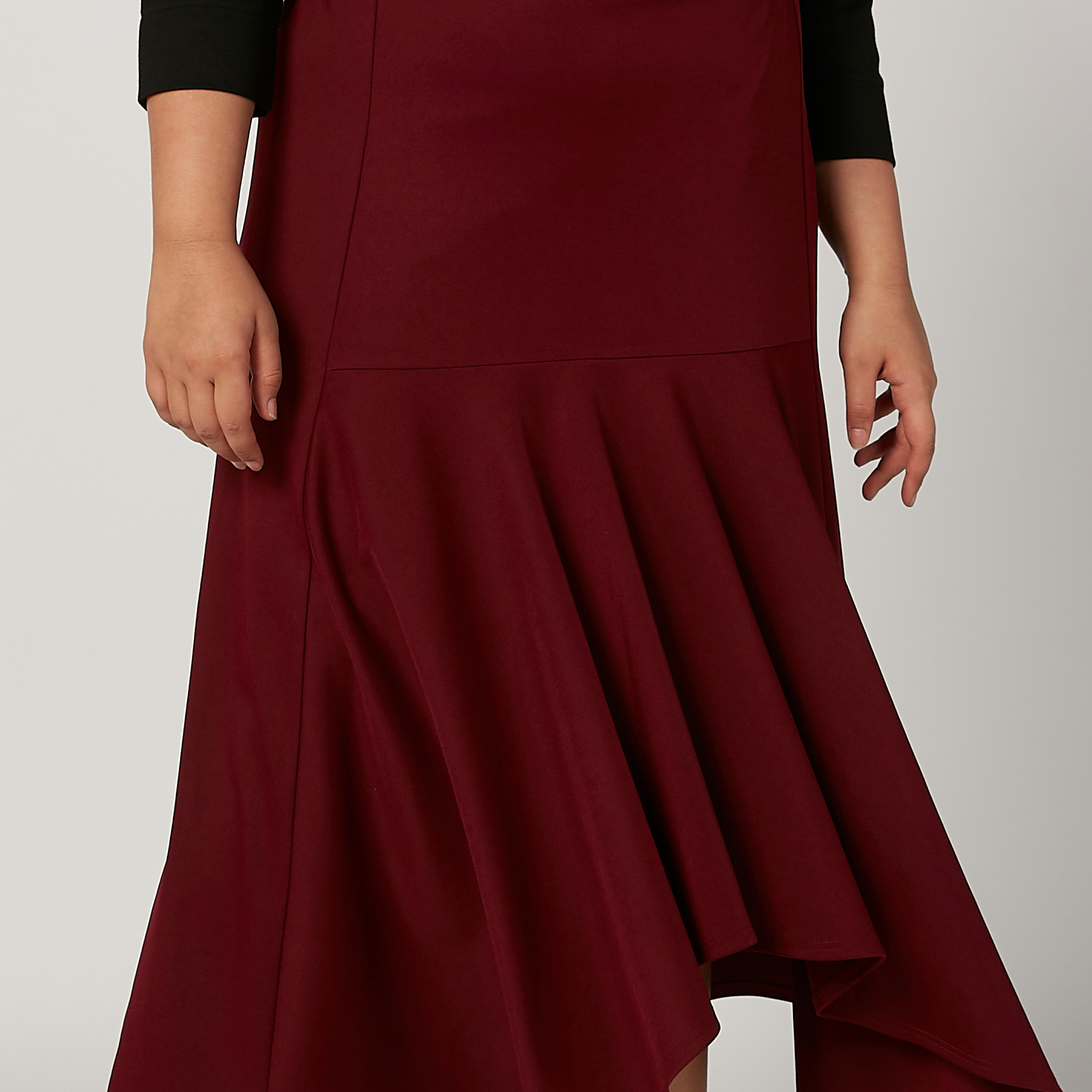 تنورة ميدي سادة بأطراف غير مستوية وخصر مطاطي-women-clothing-skirts-image-3