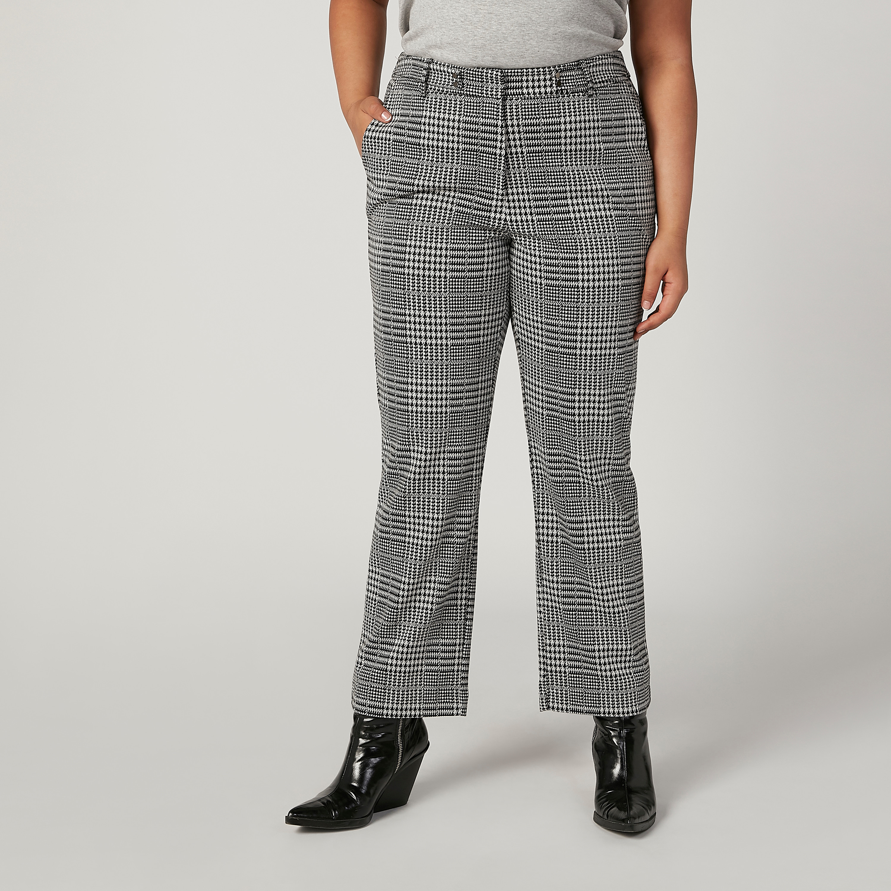 بنطلون كاروهات طويل بخصر متوسط الارتفاع وتفاصيل جيوب-women-clothing-trousers-image-1