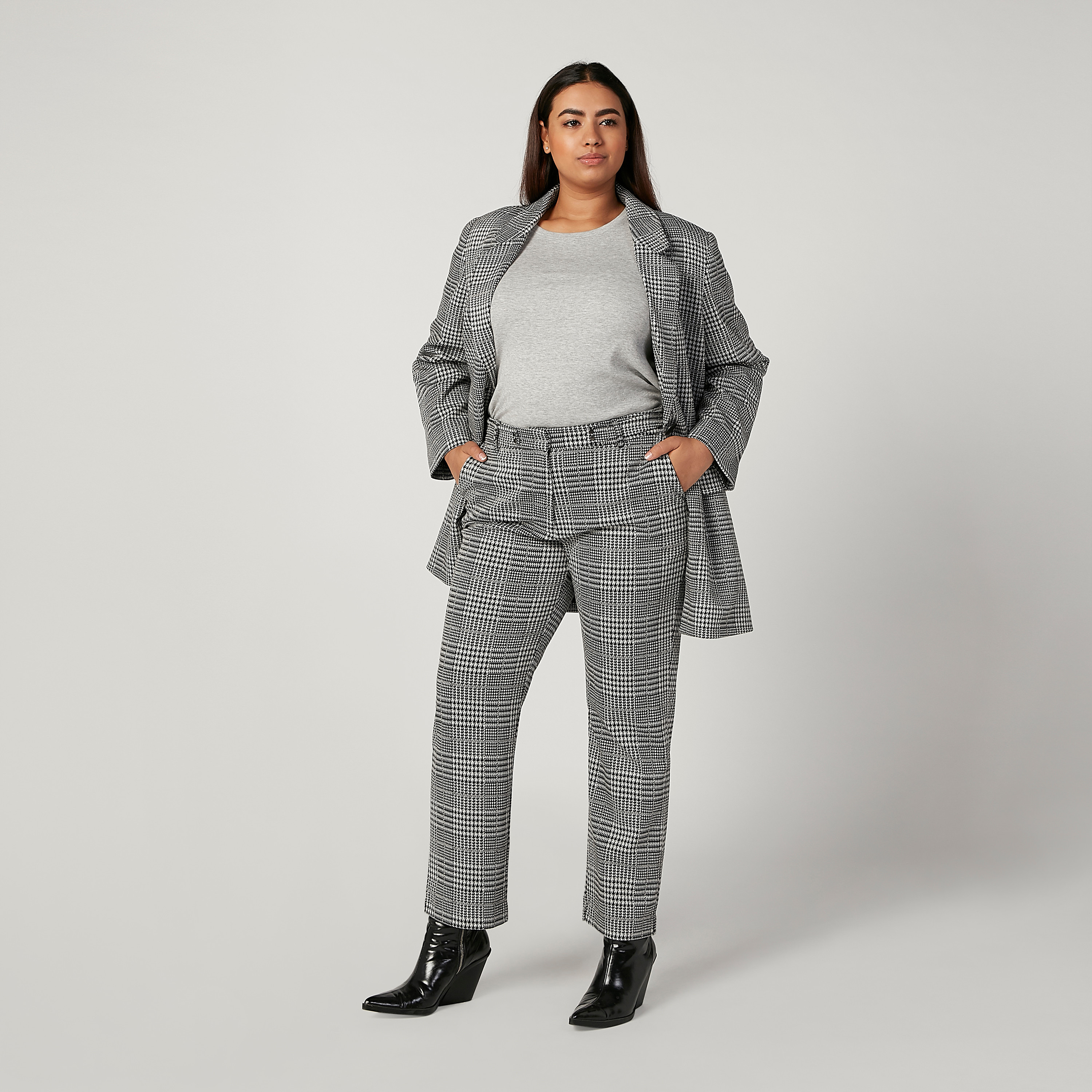 بنطلون كاروهات طويل بخصر متوسط الارتفاع وتفاصيل جيوب-women-clothing-trousers-image-2