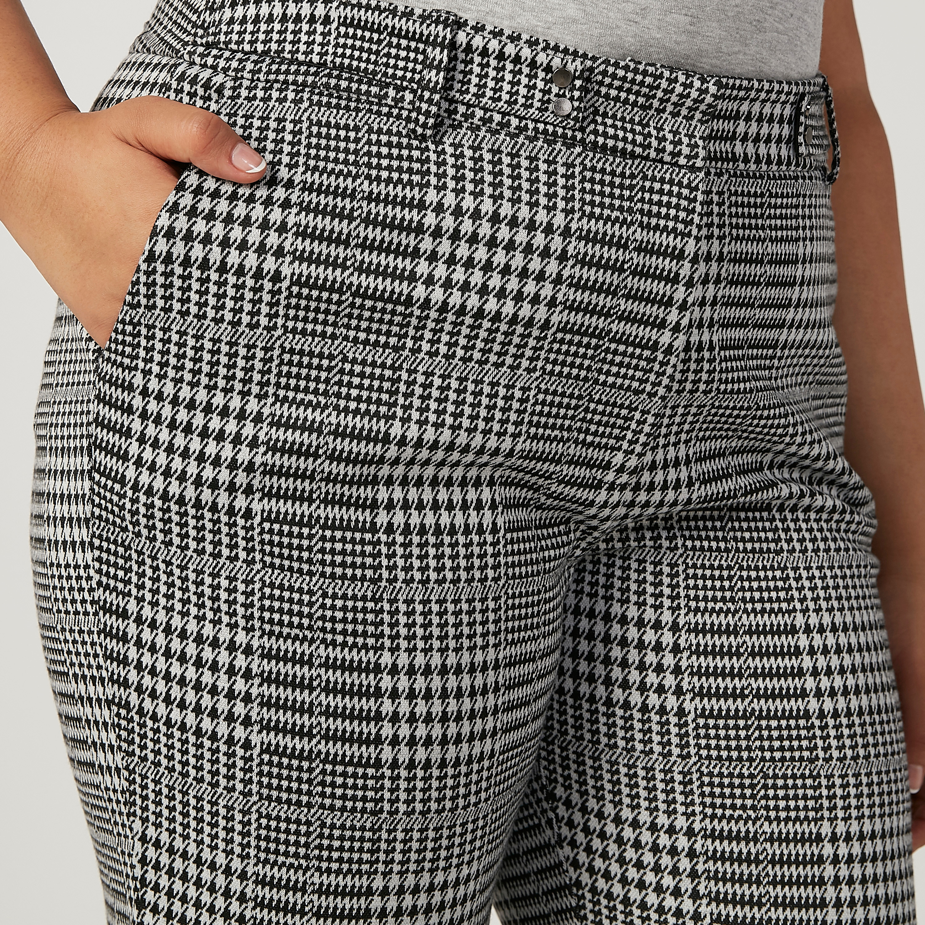 Full Length Chequered  Mid Waist Trousers with Pocket Detail-women-clothing-trousers-image-3