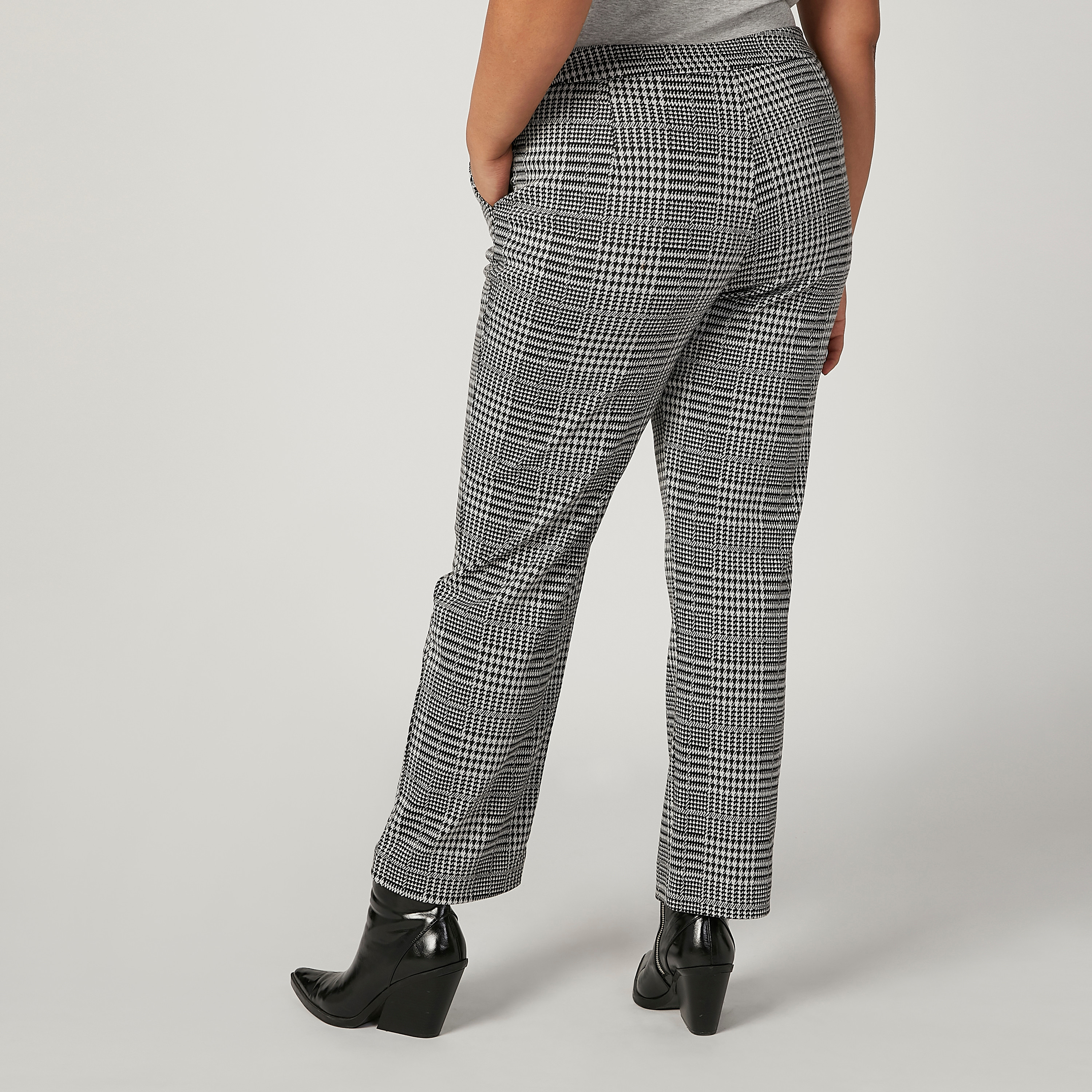 Full Length Chequered  Mid Waist Trousers with Pocket Detail-women-clothing-trousers-image-4