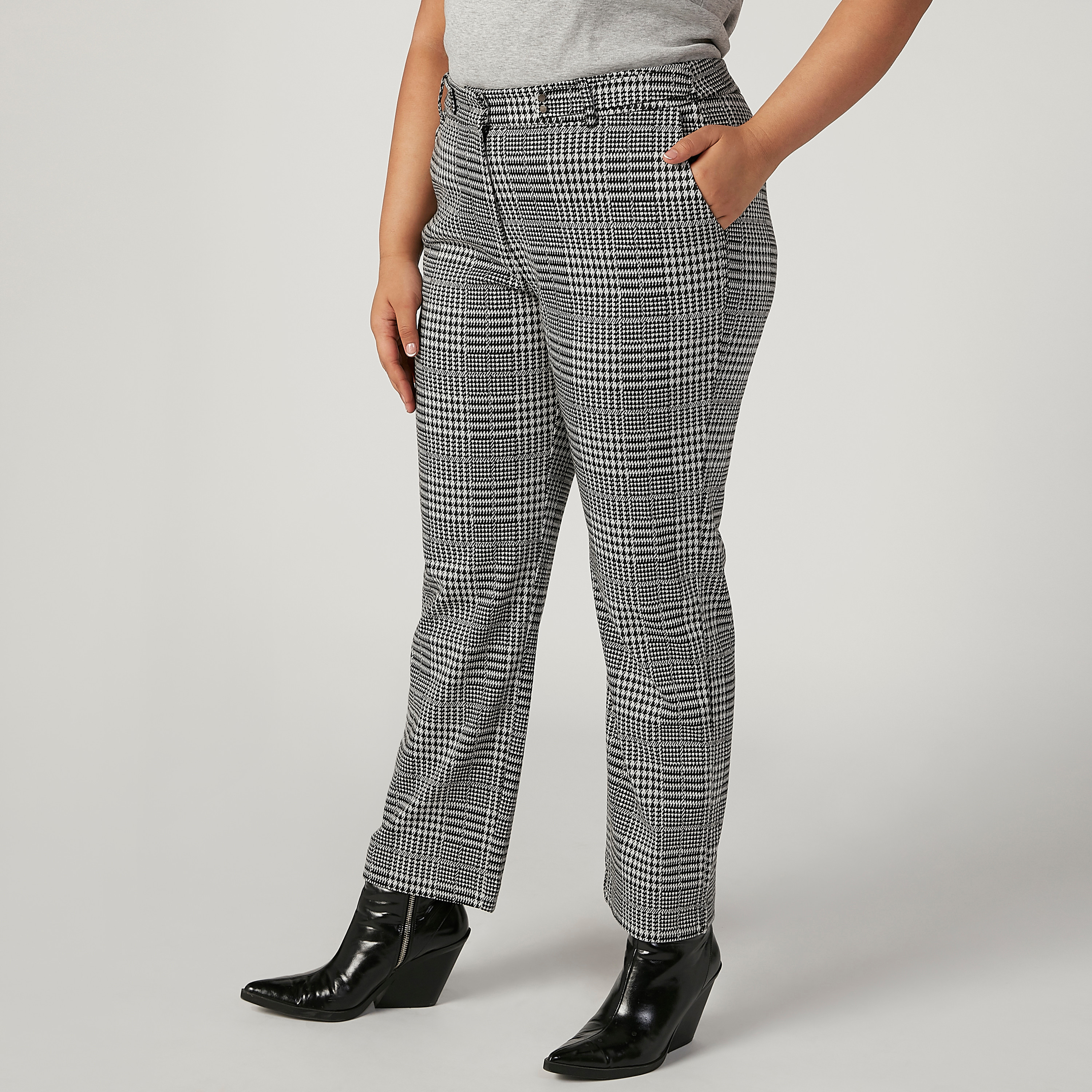 Full Length Chequered  Mid Waist Trousers with Pocket Detail-women-clothing-trousers-image-5