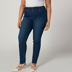 Full Length Plain Jeggings with Pockets and Elasticised Waistband