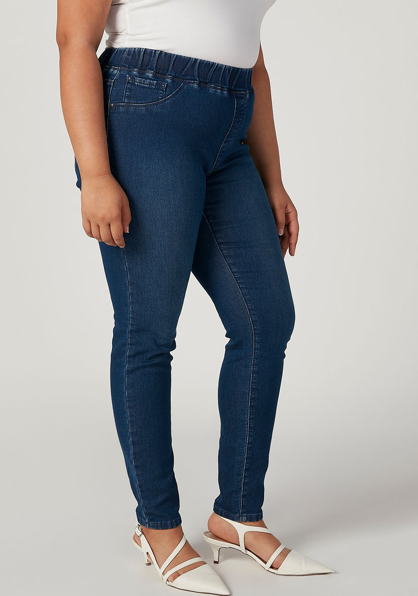 Plus Size Full Length Plain Jeggings with Pockets and Elasticised Waistband-Leggings and Jeggings-image-4