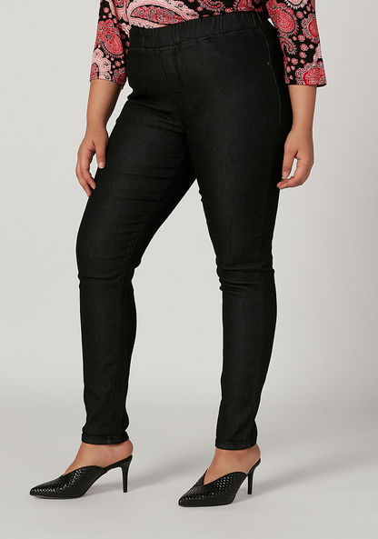 Plus Size Full Length Plain Jeggings with Pockets and Elasticised Waistband-Leggings and Jeggings-image-0