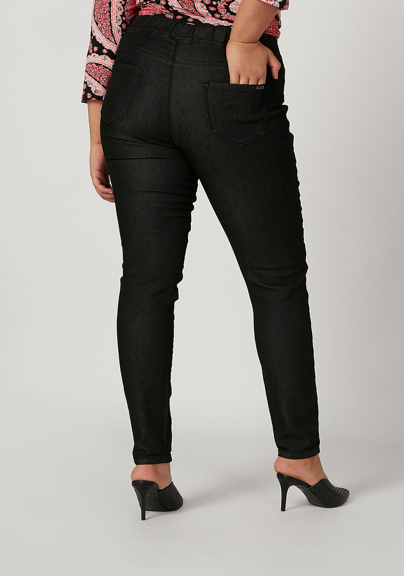 Plus Size Full Length Plain Jeggings with Pockets and Elasticised Waistband-Leggings and Jeggings-image-3