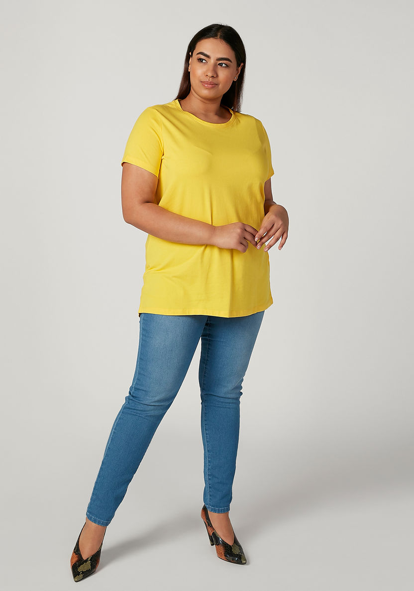 Plus Size Full Length Plain Jeggings with Pockets and Elasticised Waistband-Leggings and Jeggings-image-1