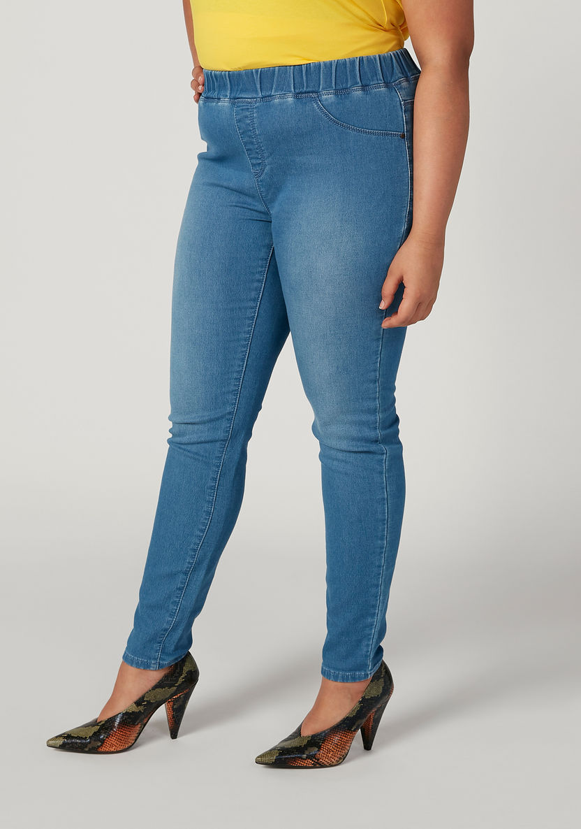 Plus Size Full Length Plain Jeggings with Pockets and Elasticised Waistband-Leggings and Jeggings-image-4