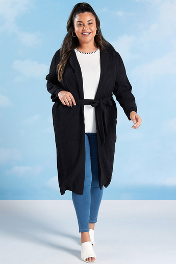Plain Parka Cardigan with Long Sleeves and Pocket Detail